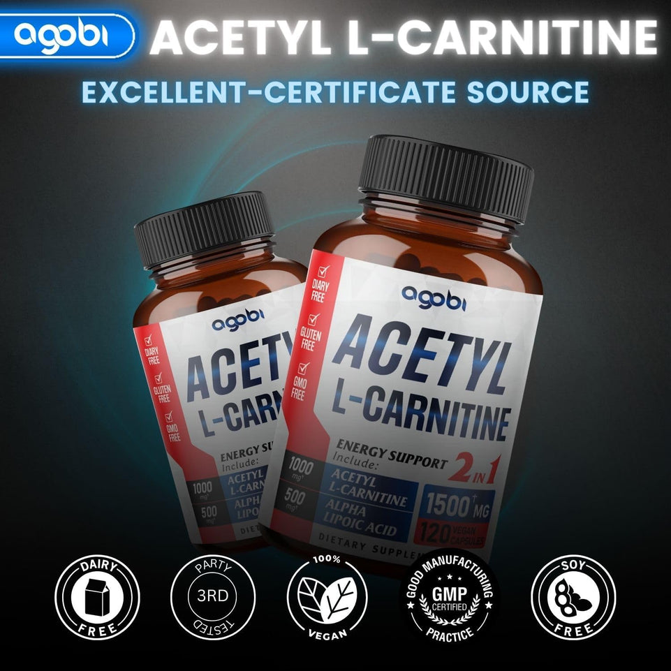 Acetyl L-Carnitine & Alpha Lipoic Acid Complex 1500Mg - Supplement for Brain Health, Memory, Focus & Mood Support - 120 Vegan Capsules for 2 Month Supply - Gluten-Free, Non-Gmo