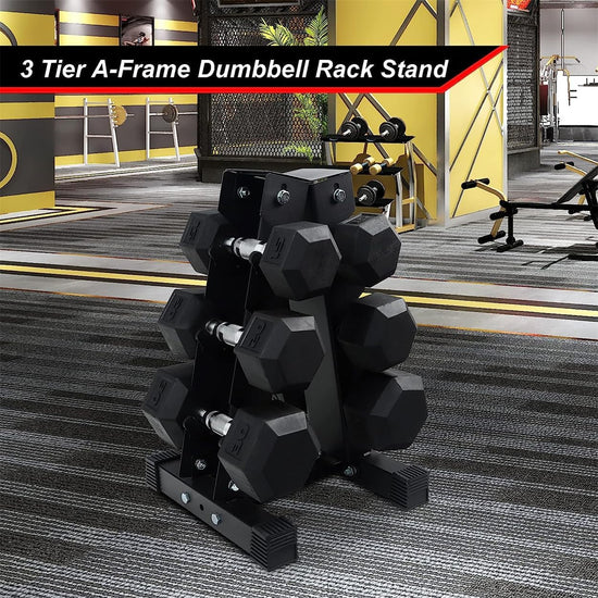 A-Frame Dumbbell Rack Stand Solid Steel Dumbbell Rack Holder Weight Rack Dumbbells for Home Gym Exercise Fitness 3 Tier