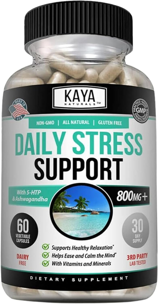 - Natural Herbal Stress Relief Support Vitamin Supplement to Relax and Calm the Mind - Boost Mood - Happy Pills - anti Anxiousness - 60 Capsules