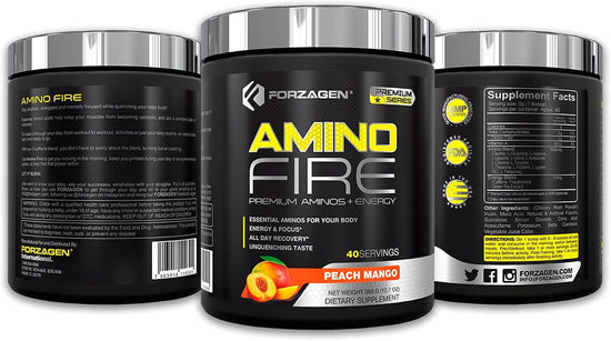 Amino Energy + BCAA Amino Acids - Energy | Focus | Endurance | Reaction | 40 Servings of Amazing Flavors | Amino Fire (Peach Mango)