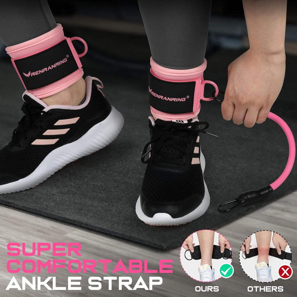 Ankle Resistance Bands with Cuffs, Glutes Workout Equipment, Ankle Bands for Working Out, Butt Exercise Equipment for Women Legs and Glutes (Pink)