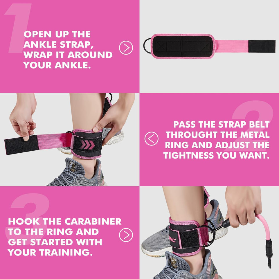 Ankle Resistance Bands with Cuffs, Ankle Bands for Working Out, Ankle Resistance Band for Leg, Booty Workout Equipment for Kickbacks Hip Fitness Training, Exercise Bands for Butt Lift Women