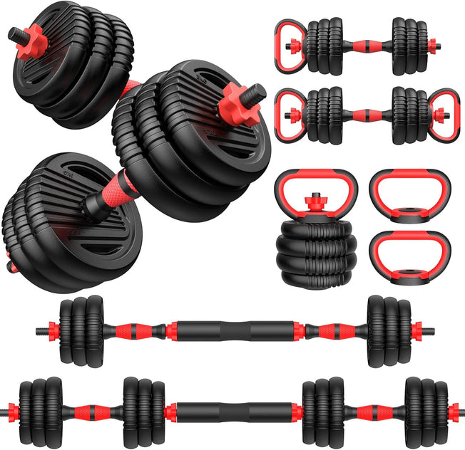 Adjustable Dumbbell Set, 55/70Lbs Free Weights Set with Upgraded Nut, 4 in 1 Weight Set Used as Kettlebells, Barbell, Push up Stand, Fitness Exercise for Home Gym Suitable Men/Women