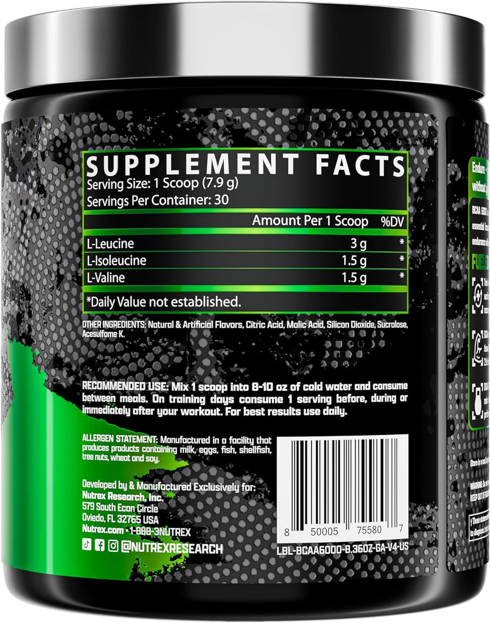 BCAA 6000 | 6 Grams of Branched Chain Amino Acids | 2:1:1 Ratio of L-Leucine, L-Isoleucine, L-Valine for Muscle Growth, Recovery (Green APPL)