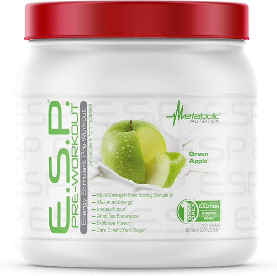 , ESP, Energy and Endurance Stimulating Pre Workout, Pre Intra Workout, High Energy and Mental Focus, Stimulating Workout Supplement, Green Apple, 300 Grams (90 Servings)