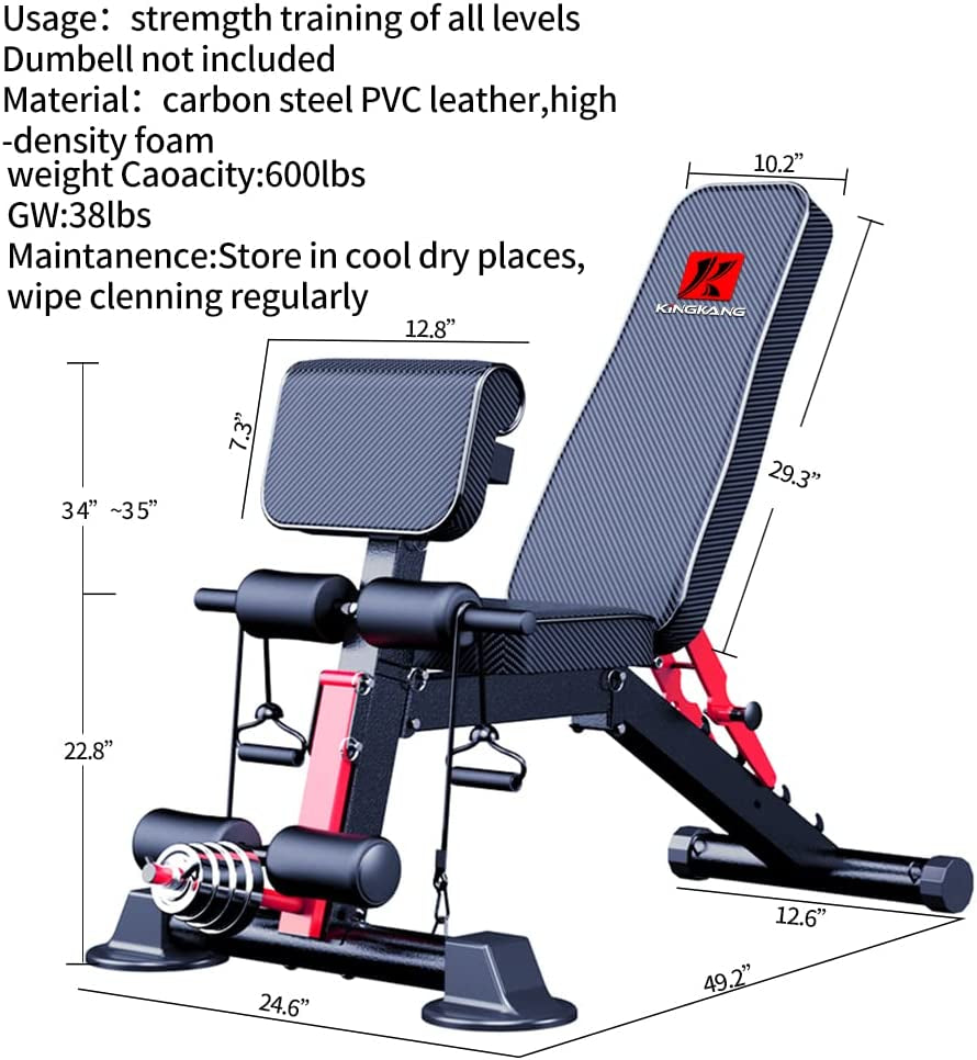 Adjustable Weight Bench,Utility Workout Bench Foldable Incline Decline Benches for Home Gym Full Body Workout,Load 600LBS