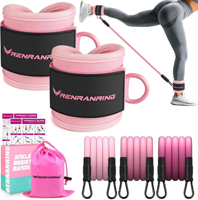 Ankle Resistance Bands with Cuffs, Glutes Workout Equipment, Ankle Bands for Working Out, Butt Exercise Equipment for Women Legs and Glutes (Pink)