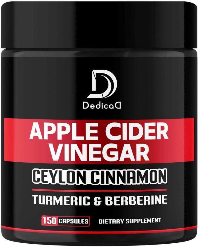 Apple Cider Vinegar Capsules 600Mg Ceylon Cinnamon 300Mg Turmeric Curcumin 300Mg & Berberine 300Mg - Dietary Supplement Support for Keto, Weight Management, Digestive & Immune Health - 150 ACV Pills