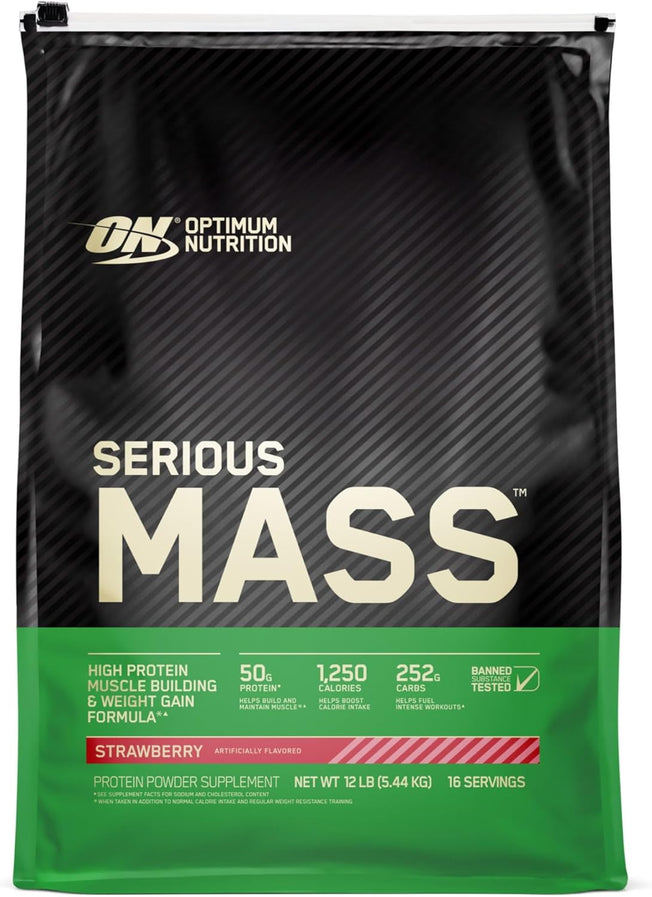 Serious Mass Gainer Protein Powder, Strawberry, 12 Pound