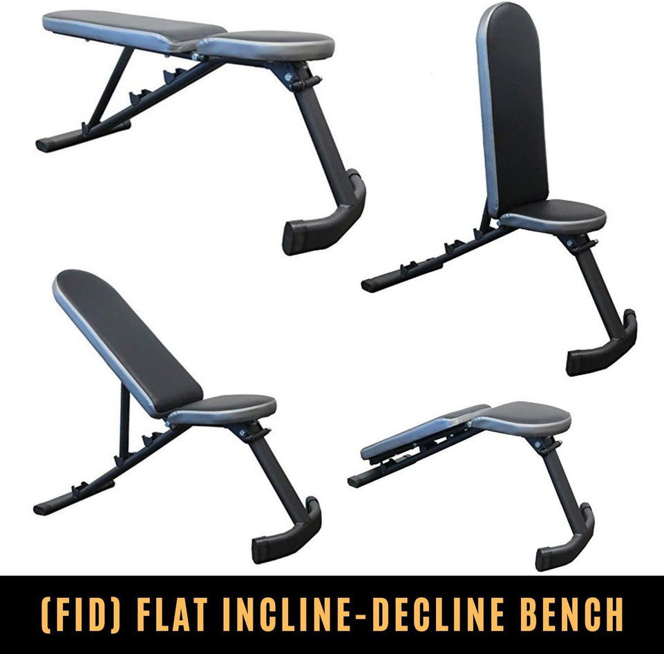 Adjustable FID - Flat Incline Decline Bench Press with Triple Back Adjustment Compatible with Squat Rack Tower for Barbell & Dumbbell Weightlifting Fitness Gym Exercise Equipment