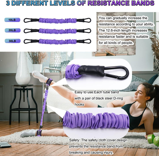 Ankle Resistance Bands with Cuffs Set, 60LB 3 Different Pound Resistance Bands, for Leg Glute Exercise Fitness Equipment