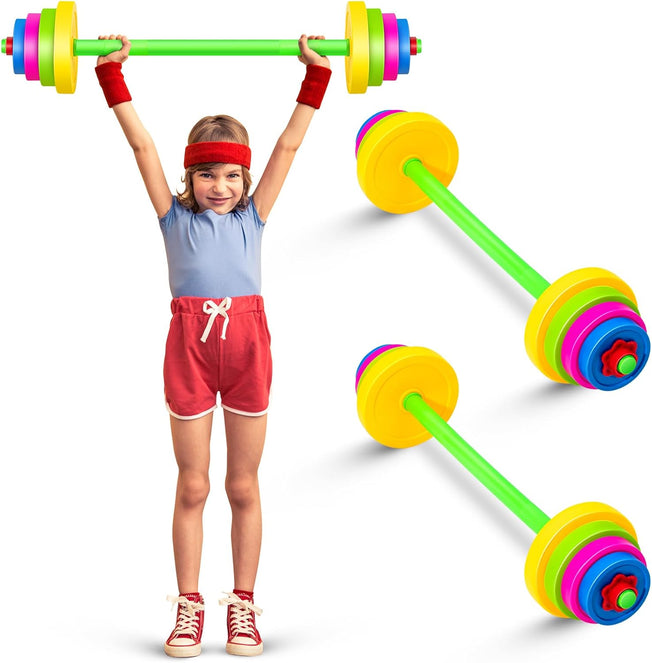 2 Set Kids Barbell Weight Set Workout Equipment Colorful Workout Weights Kids Plastic Barbell for Children Toddler Beginner Exercise Gym Fitness Adjustable Weight Lifting Powerlifting