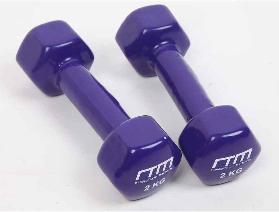 2Kg Dumbbells Pair PVC Hand Weights Rubber Coated with Hexagonal Design for Home Gym, Strength Training, Bodybuilding, Weightlifting, Workout and Exercise