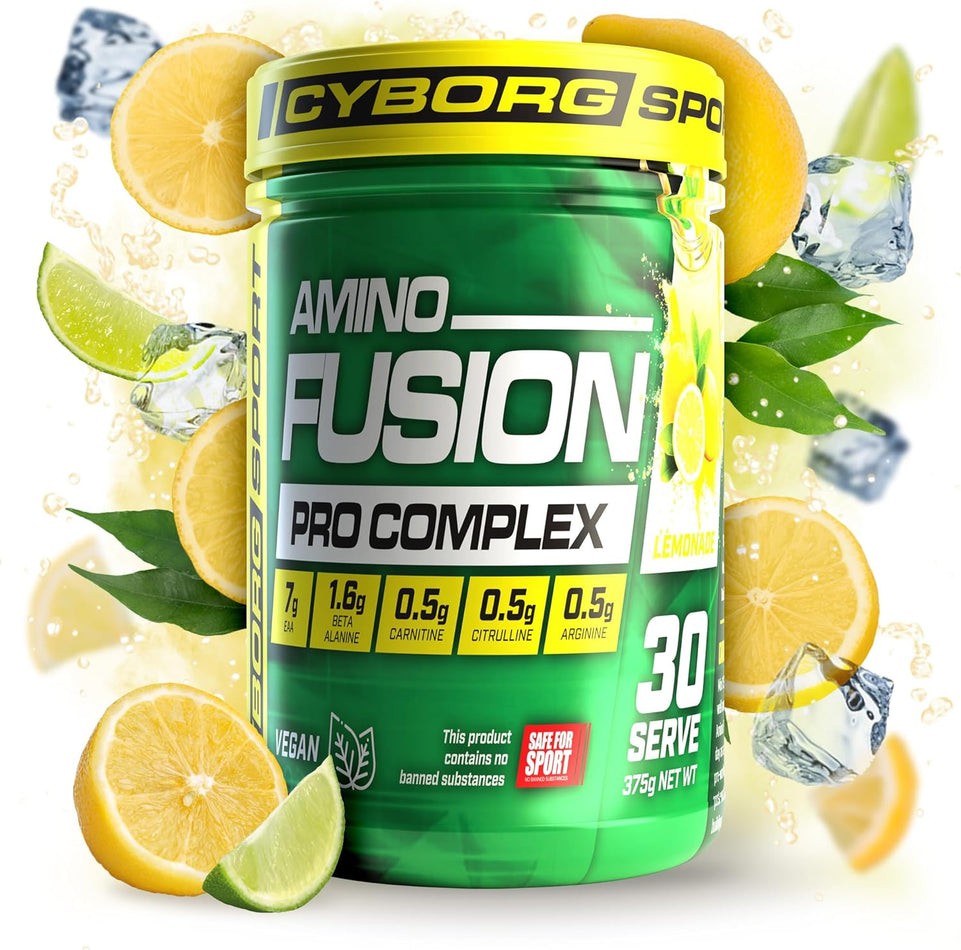 - Amino Fusion - Lemonade - 30 Serves -10.1G Amino Acids per Serve - Intra-Workout Blend : EAA BCAA Beta Alanine Carnitine L-Citrulline Arginine. Performance and Recovery