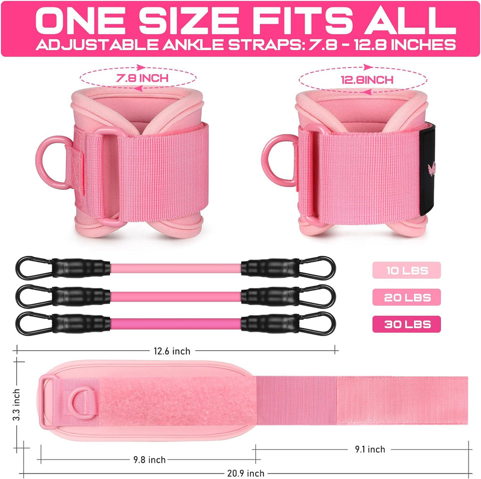 Ankle Resistance Bands with Cuffs, Glutes Workout Equipment, Ankle Bands for Working Out, Butt Exercise Equipment for Women Legs and Glutes (Pink)