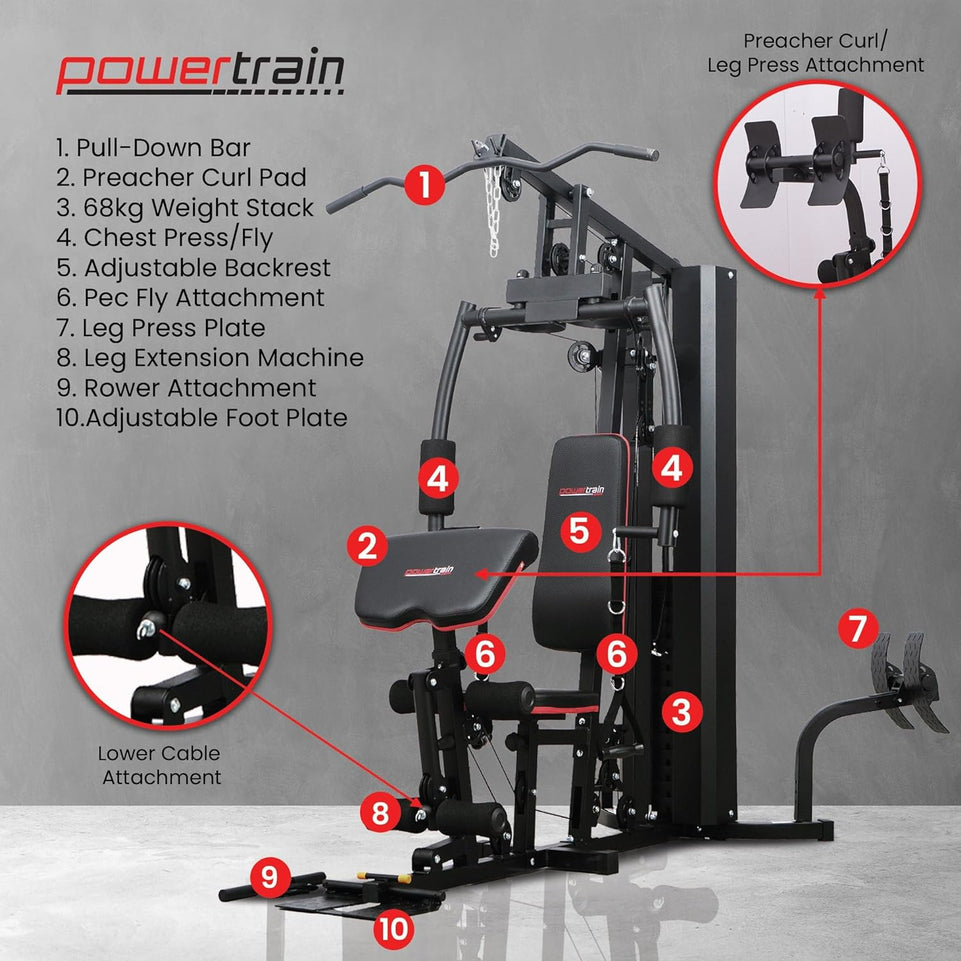 Powertrain JX-89 Multi Station Home Gym 68Kg Weight Cable Machine