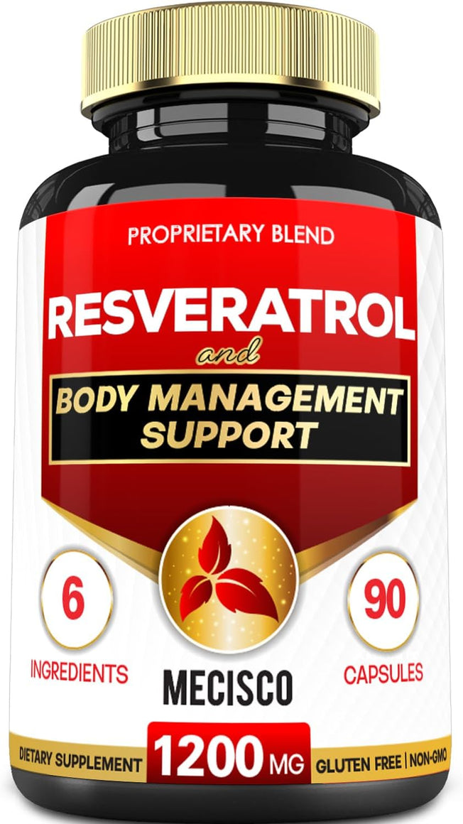 6In1 Trans Resveratrol Supplement with Grape Seed, Milk Thistle, and More - Resveratrol 1000Mg Organic Supports for Immune System, Body Management & Joint Health - 90 Capsules