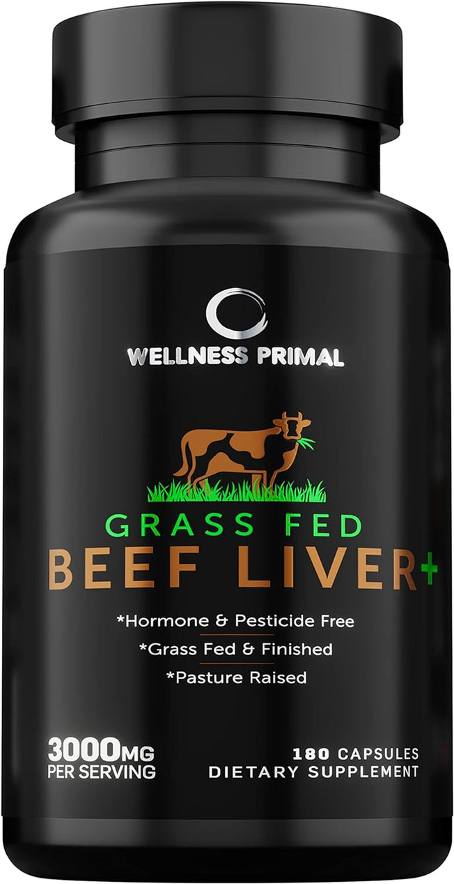 Beef Liver plus Supplement (Desiccated) Grass Fed , Argentinian Raised Cattle Natural Iron, Vitamin A, B12 for Energy (180 Count) (1)