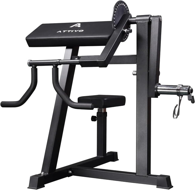 ATTIVO Adjustable Preacher Curl Weight Bench Arm Machine - Bicep Tricep Press Extension - Plate Loaded Exercise Equipment for Home Gym Workout Station