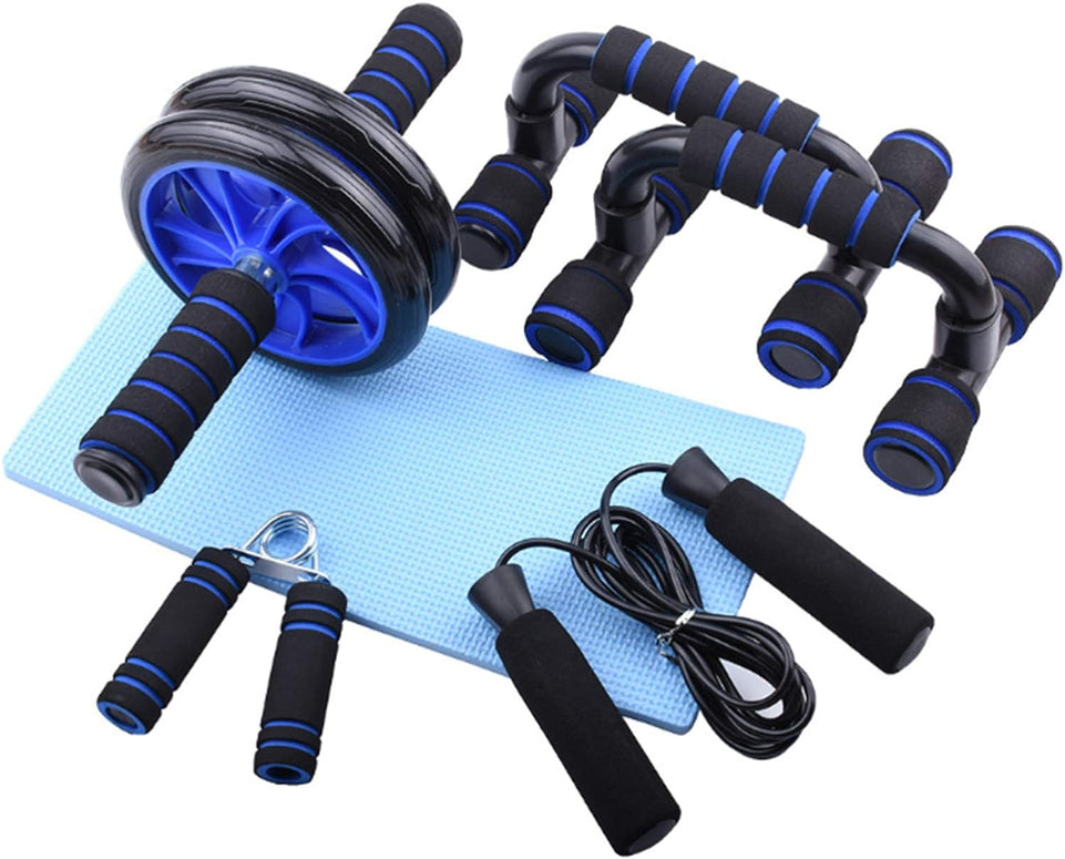 Abdominal Muscle Training Rollers, 5-In-1 Roller Kit with Knee Pads, Push-Up Bars, Handle Grips, Skipping Ropes, Home Gym Exercise Kits Suitable for Physical Training