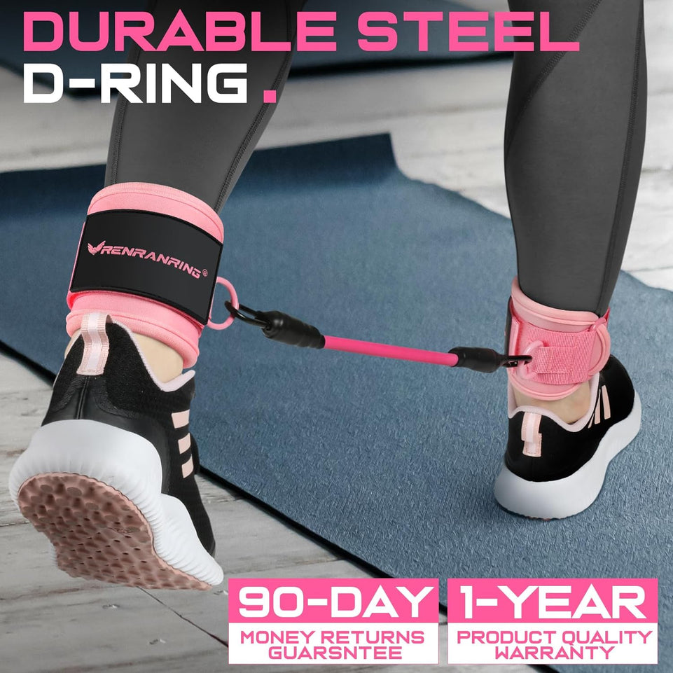 Ankle Resistance Bands with Cuffs, Glutes Workout Equipment, Ankle Bands for Working Out, Butt Exercise Equipment for Women Legs and Glutes (Pink)