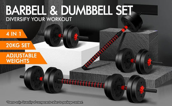 20KG Dumbbell Barbell Set 4-In-1 Standard Weight Plates with Connecting Rod Exercise & Fitness Equipment for Home Gym Body Workouts Strength Training