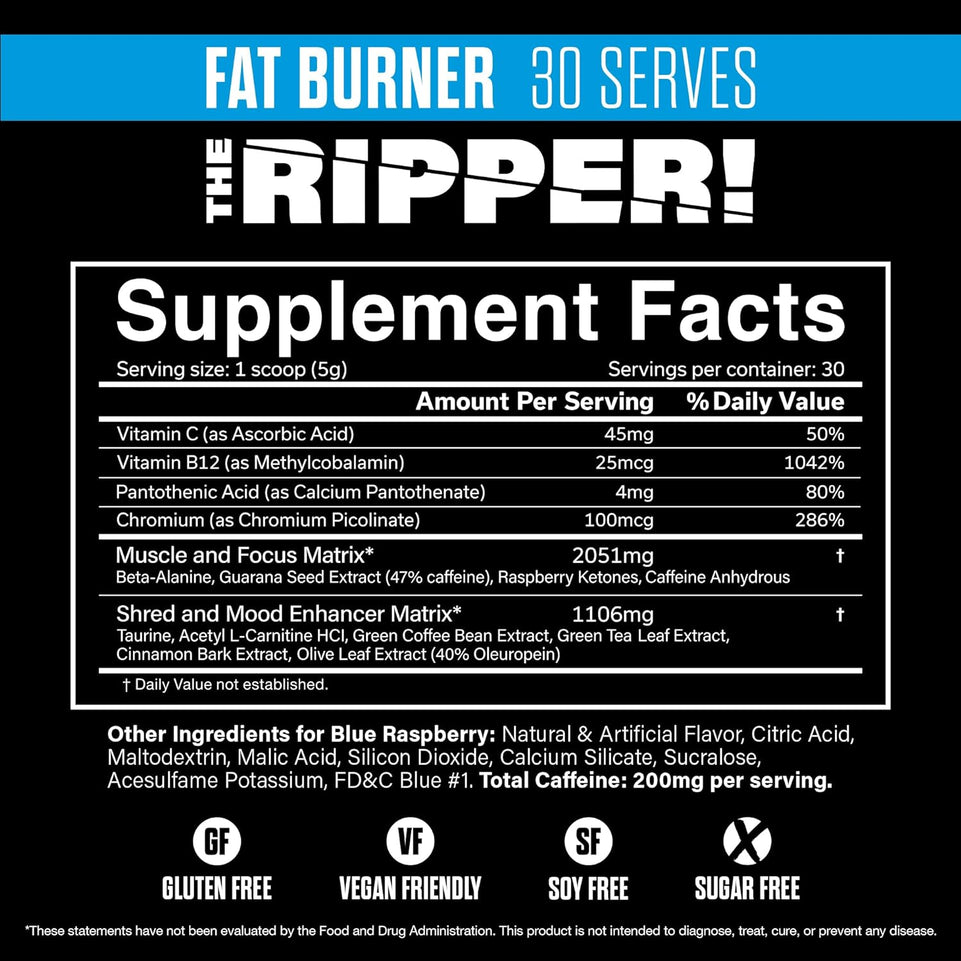 JNX Sports the Ripper Dietary Supplement - Blue Raspberry, Blue Raspberry, 150 Grams