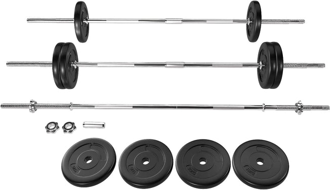 18Kg Barbell Set, Weight Plates Barbells Bar Strength Training Exercise Fitness Equipment for Home Gym, with Standard Ring Stable Stand 2 Spring Lock Black