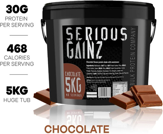 - SERIOUS GAINZ Whey Protein Powder 5Kg - Weight Gain, Mass Gainer - 30G Protein Powders - Chocolate