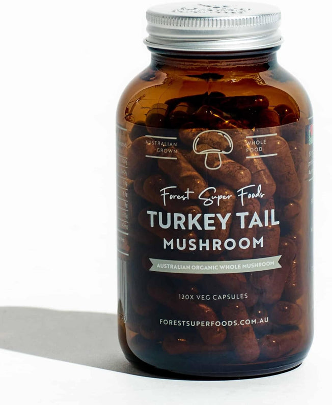 Australian Grown Turkey Tail Whole Mushroom (Includes Mycelium) - Great for Gut Health + Supporting the Bodys Natural Defenses, 120X Capsules -