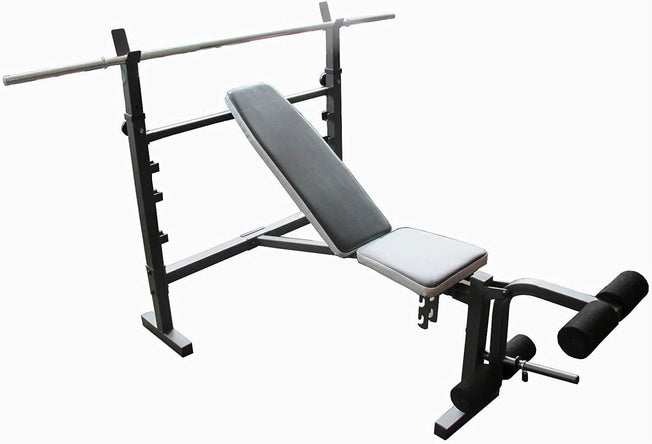 Adjustable FID Bench Press with Barbell Weight Plates Holder - Wide Barbell Rack Stand Compatible with Olympic and Standard Barbell - Multifunction Flat Incline Decline Bench Bodybuilding Weightlifting Fitness Exercise Equipment