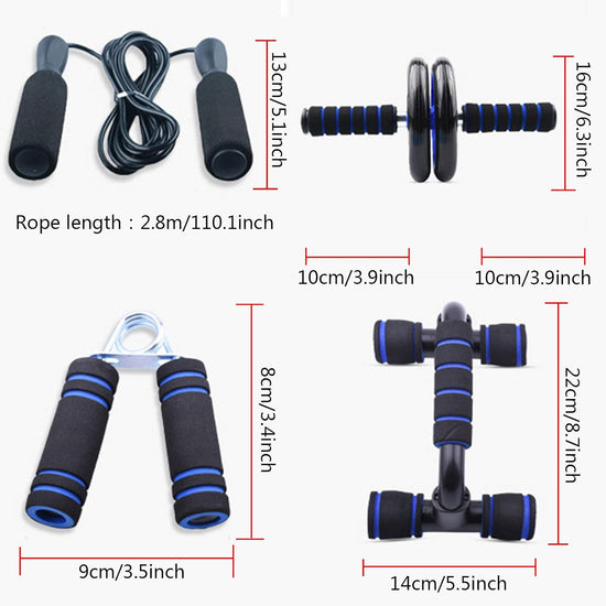 Abdominal Muscle Training Rollers, 5-In-1 Roller Kit with Knee Pads, Push-Up Bars, Handle Grips, Skipping Ropes, Home Gym Exercise Kits Suitable for Physical Training