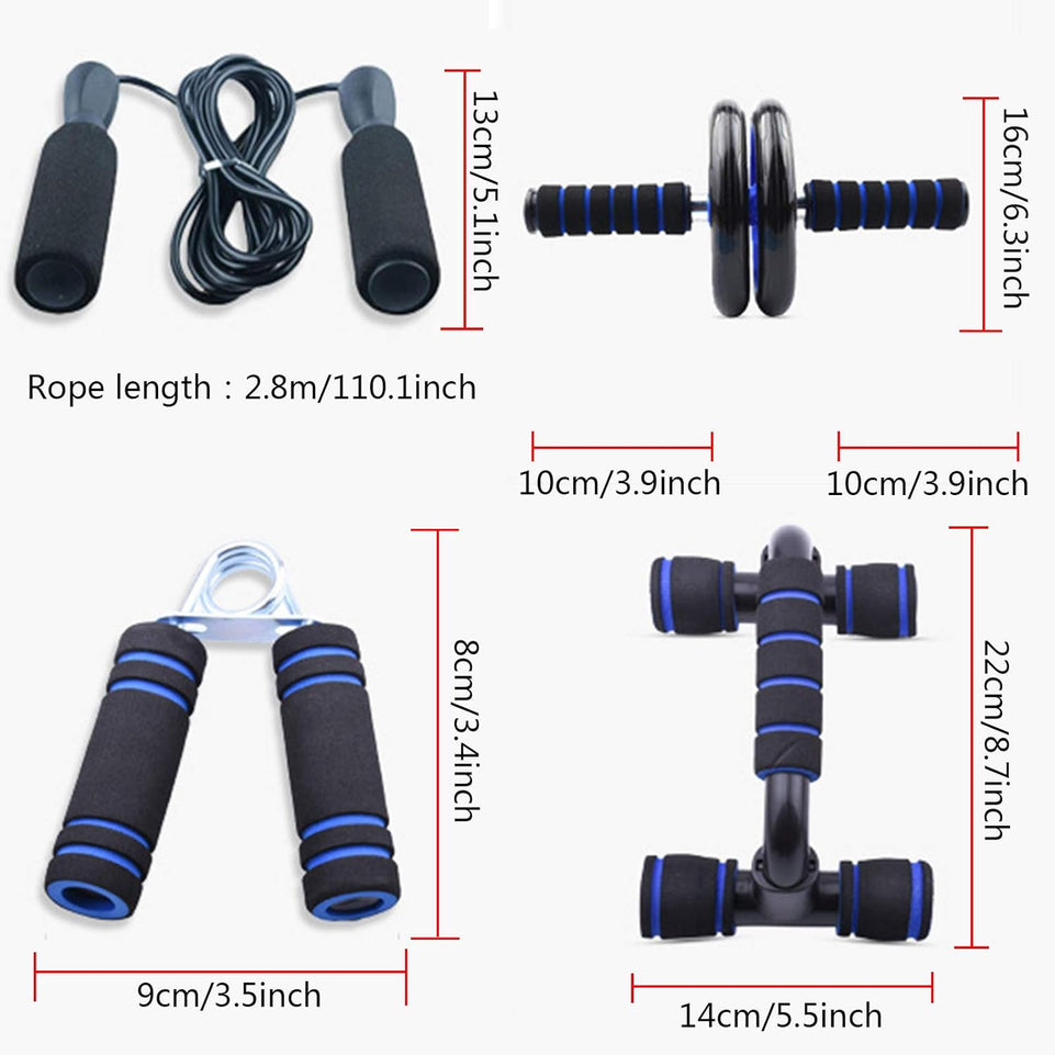 Abdominal Muscle Training Rollers, 5-In-1 Roller Kit with Knee Pads, Push-Up Bars, Handle Grips, Skipping Ropes, Home Gym Exercise Kits Suitable for Physical Training