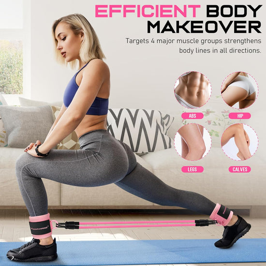 Ankle Resistance Bands with Cuffs, Glutes Workout Equipment, Ankle Bands for Working Out, Butt Exercise Equipment for Women Legs and Glutes (Pink)