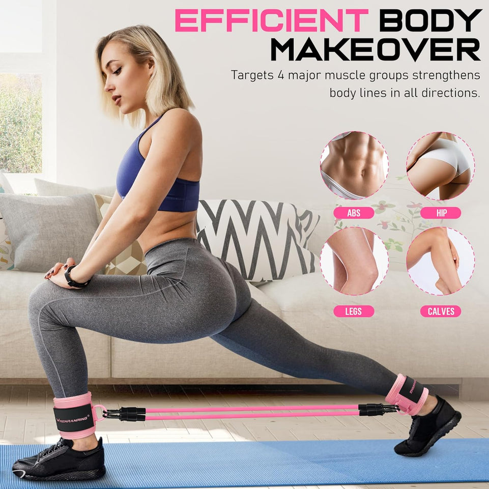 Ankle Resistance Bands with Cuffs, Glutes Workout Equipment, Ankle Bands for Working Out, Butt Exercise Equipment for Women Legs and Glutes (Pink)