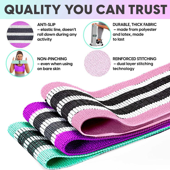 5 Resistance Bands - Best Exercise Bands for Women and Men - Thick Elastic Fabric Workout Bands for Working Out Legs, Butt, Glute- Stretch Fitness Booty Loops Bands for Gym, Weights & Squats