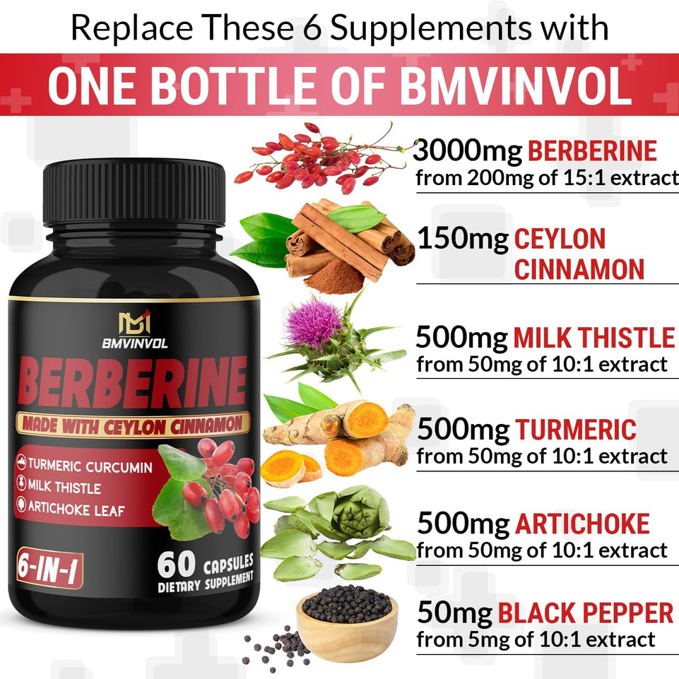 (2 Packs) Berberine Supplement 4700Mg with Ceylon Cinnamon, Turmeric -120 Capsules - Supports Glucose Metabolism, Immune Function, Healthy Blood Sugar - Berberine Hcl Supplement Pills- 4 Months Supply