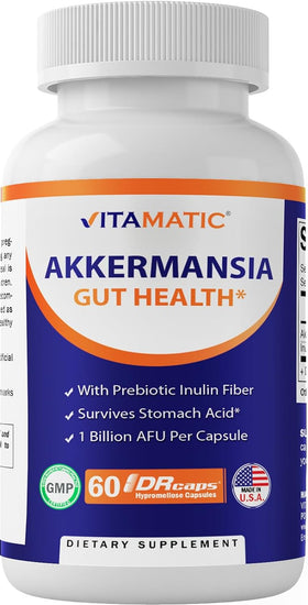 Akkermansia Muciniphila Gut Health - 60 DR Capsules (Delayed Released) - Made with Prebiotic Inulin Fiber