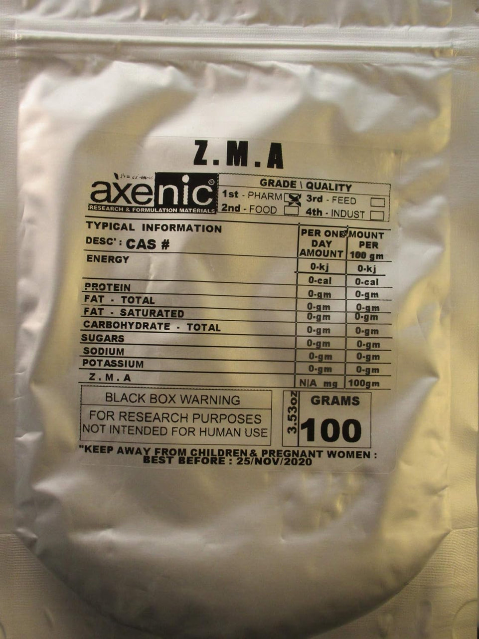 100 Grams ZMA with Biopiperine, Powder