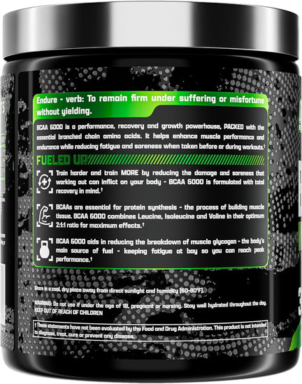 BCAA 6000 | 6 Grams of Branched Chain Amino Acids | 2:1:1 Ratio of L-Leucine, L-Isoleucine, L-Valine for Muscle Growth, Recovery (Green APPL)