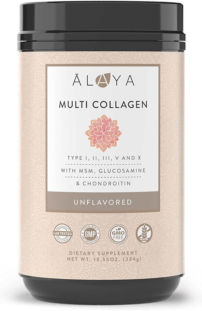 Alaya Multi Collagen Powder - Type I, II, III, V, X Hydrolyzed Collagen Peptides Protein Powder Supplement with MSM + GC (Unflavored)