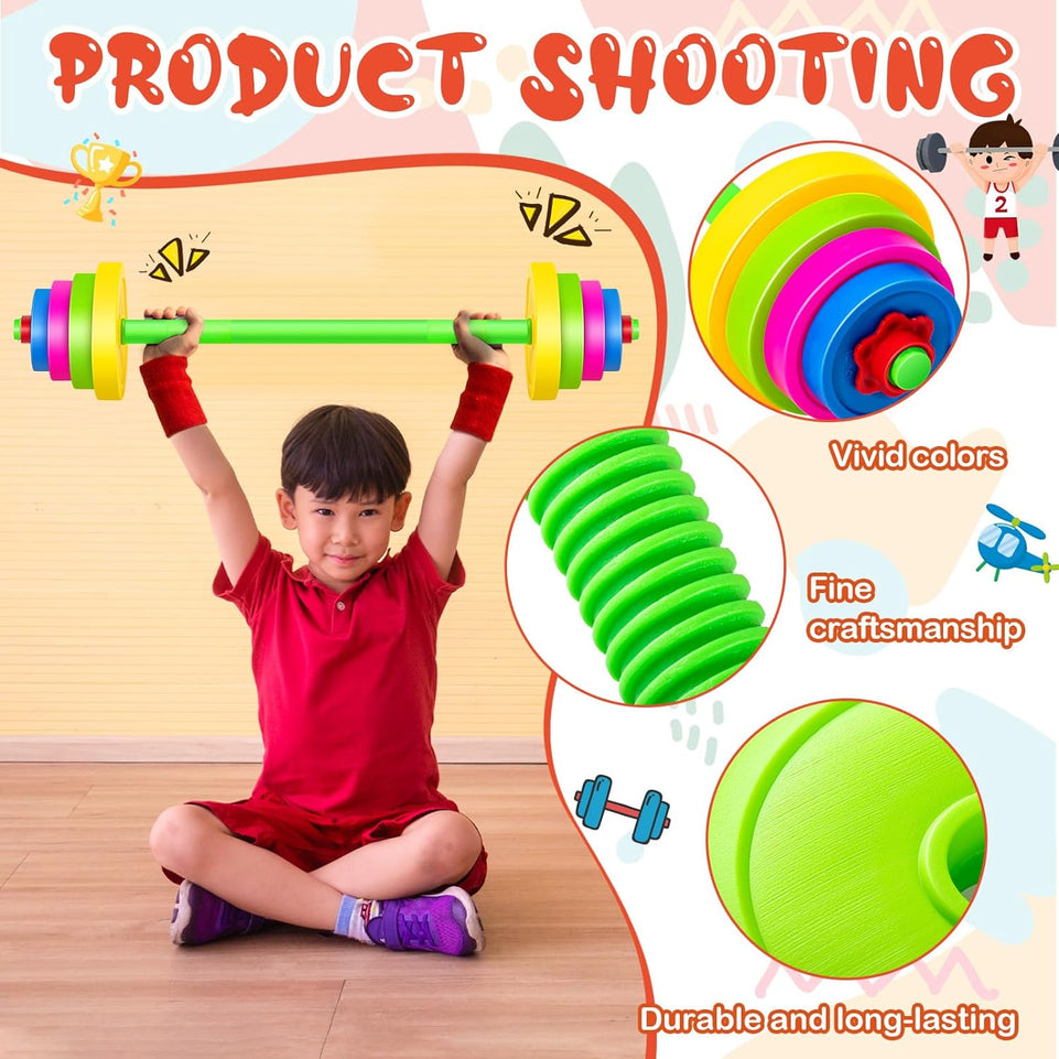 2 Set Kids Barbell Weight Set Workout Equipment Colorful Workout Weights Kids Plastic Barbell for Children Toddler Beginner Exercise Gym Fitness Adjustable Weight Lifting Powerlifting