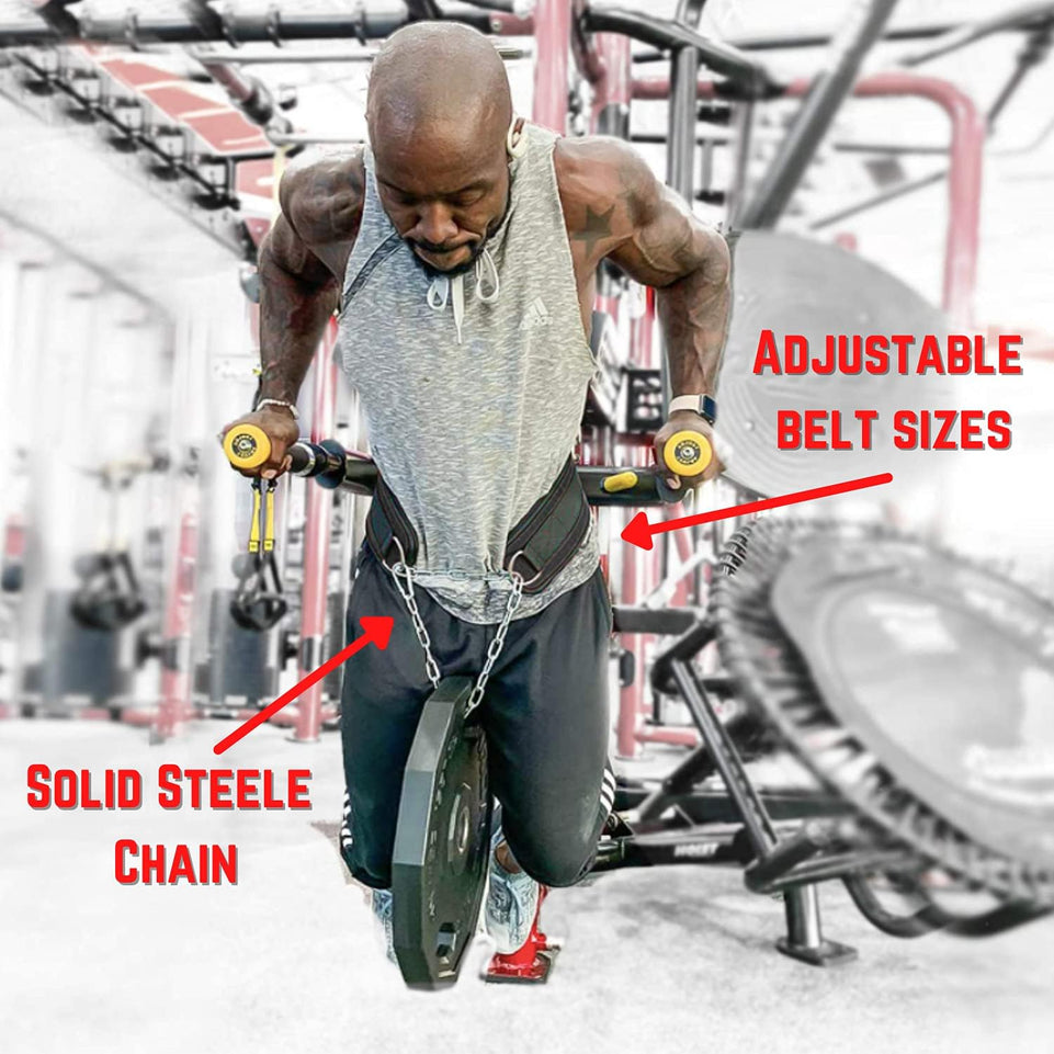 - Fitness Dip Belt with Chain for Weightlifting, Pullups, Powerlifting, and Bodybuilding Workouts, Long Heavy Duty Steel, Comfortable Waist Support