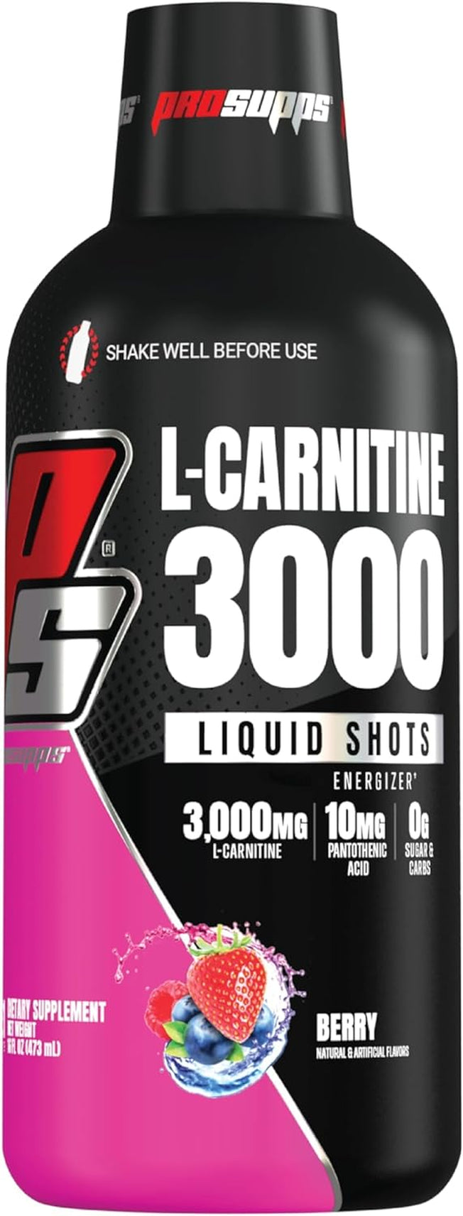 L-Carnitine 3000 Liquid Fat Burner, Stimulant Free Metabolic Enhancer, 31 Servings (Berry Flavor)