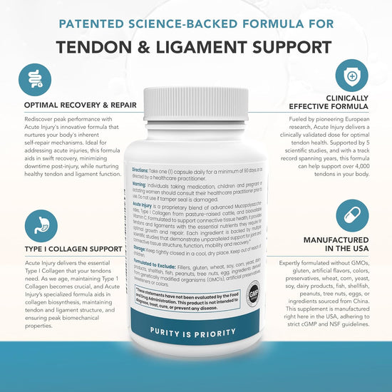 Acute Injury -"Delayed Release" Caps | Tendon & Ligament Support | Convenient Once a Day Clinical Dose | Boosts Tendon Health, Movement & Physical Function | Pharm (90 Capsules)