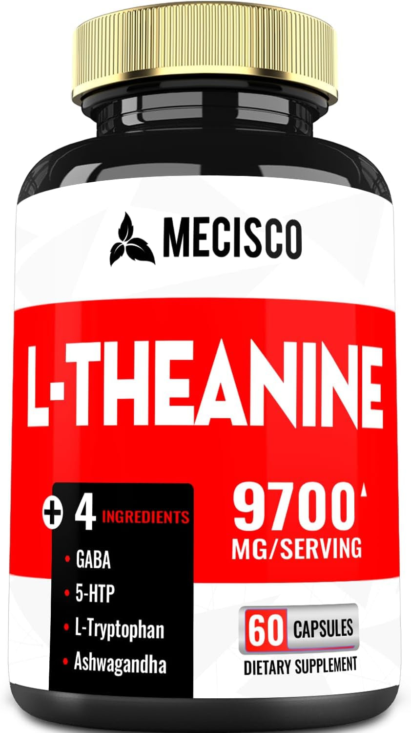 5In1 L-Theanine Supplement 9700Mg - Support Relaxation, Mind Health & Energy Production - Concentrated with Ashwagandha Root, GABA, 5 HTP & L-Tryptophan - 60 Capsules