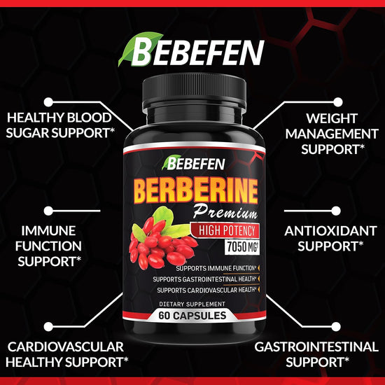 Berberine Extract Capsules - 7050Mg Formula Pills with Black Pepper Extract - Berberine Supplement for Supports Glucose Metabolism, Cardiovascular Heart, Immune Function - 2 Month Supply