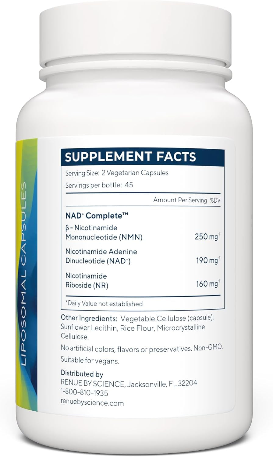 NAD+ Complete - NAD+, NMN & NR (Liposomal) - Bioavailable Formula for Increased Absorption – 90 Capsules