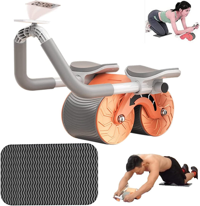 Abs Roller Wheel with Timer, New Upgrade Automatic Rebound Abdominal Exercise Wheel for Newbies, with Knee Mat for Body Fitness Strength Training Home Gym