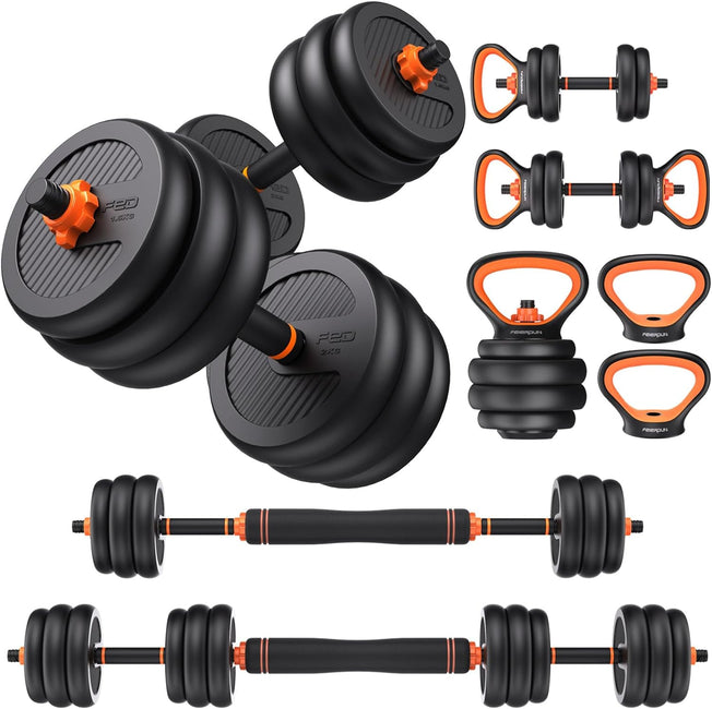 Adjustable Dumbbells, 20/30/40/50/70/90Lbs Free Weight Set with Connector, 4 In1 Dumbbells Set Used as Barbell, Kettlebells, Push up Stand, Fitness Exercises for Home Gym Suitable Men/Women